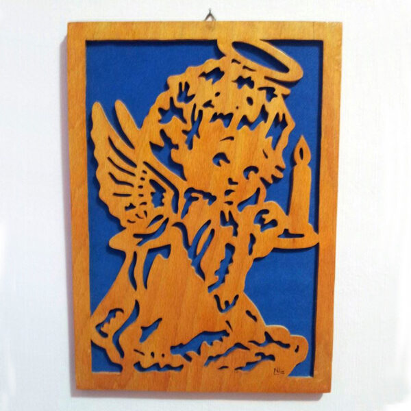 Quadro Angelo Custode traforo in legno 30 x 22 cm