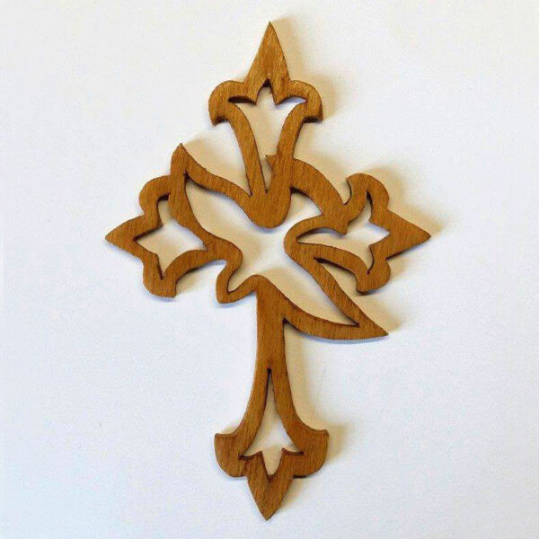Croce con colomba traforo in legno 10 cm