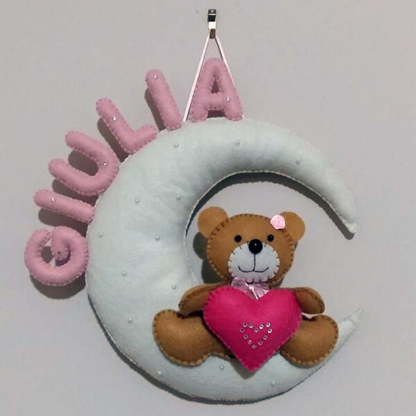 Annuncio nascita fuoriporta orso con cuore personalizzato in pannolenci