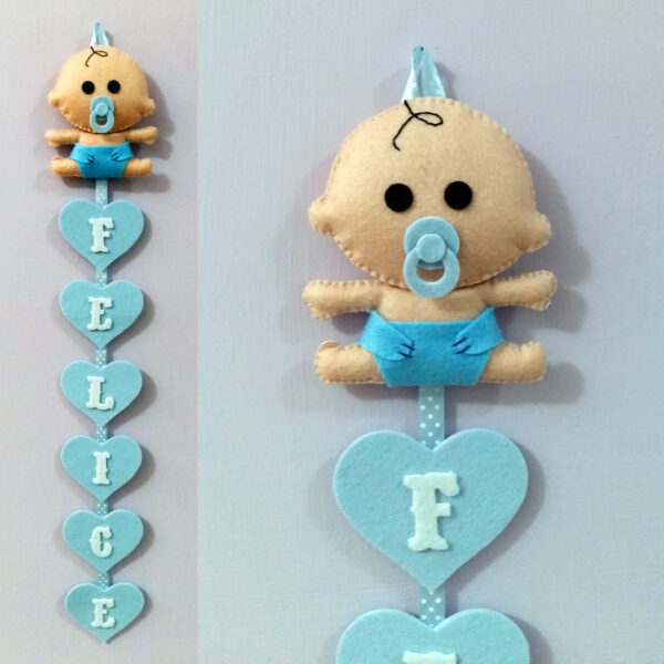 Annuncio nascita fuoriporta Bimbo cuori personalizzato in pannolenci