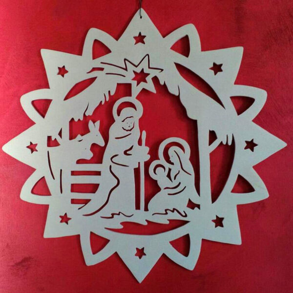 Quadro Natività tondo traforo in legno